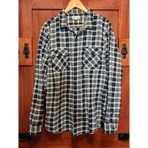 The Rail Mens XL Black White Blue Plaid Flannel Collared Long Sleeve XL